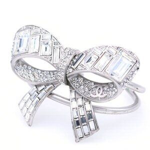 Chanel CC Logo Bangle Bracelet Rhinestone Ribbon Motif